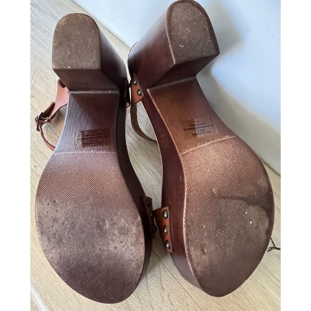 Steve Madden Luna Platform Wooden Clog Ankle Strap Heeled Sandals Size 9 Brown - Picture 9 of 12